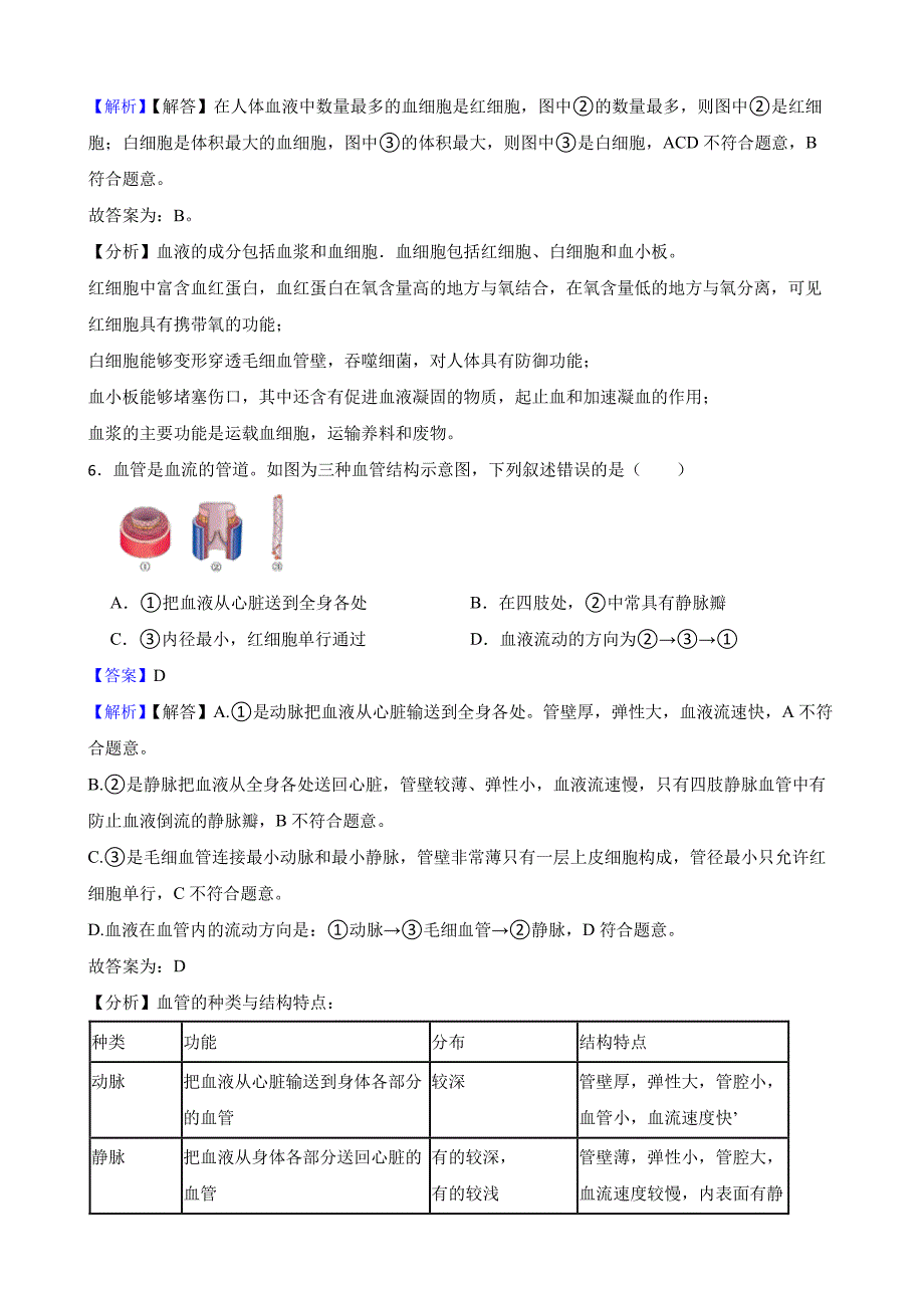 中考生物二轮复习测试专题 人体内物质的运输（教师用卷）_第4页