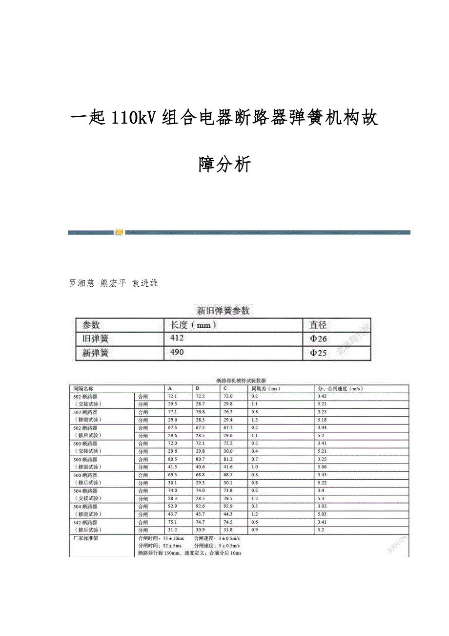 一起110kV组合电器断路器弹簧机构故障分析_第1页