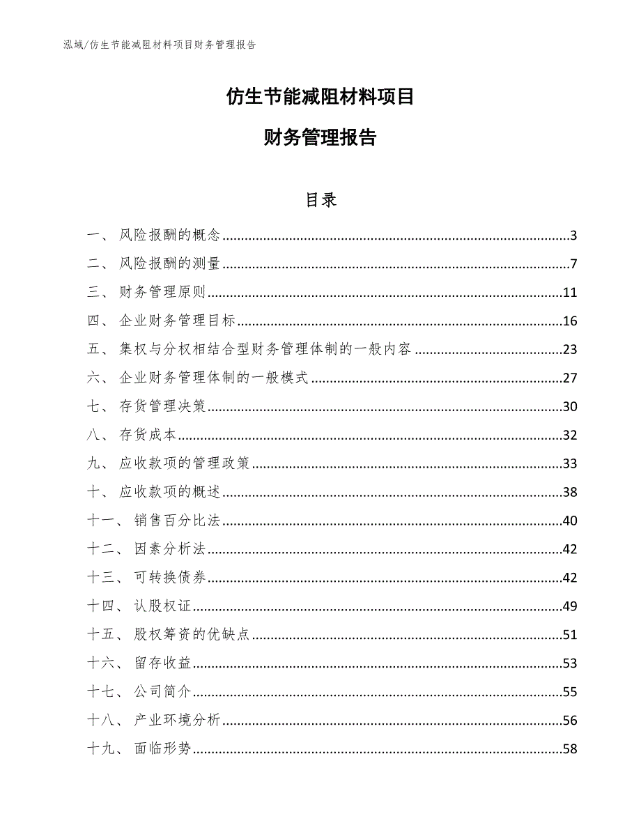 仿生节能减阻材料项目财务管理报告（参考）_第1页