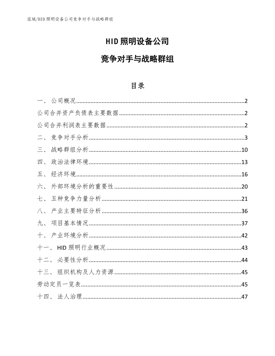 HID照明设备公司竞争对手与战略群组_第1页