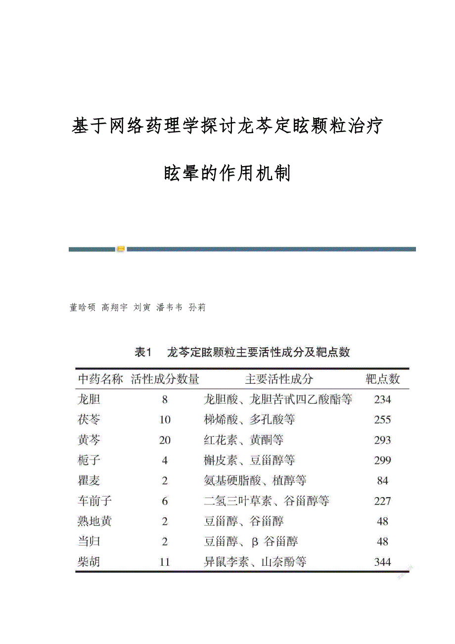 基于网络药理学探讨龙芩定眩颗粒治疗眩晕的作用机制_第1页