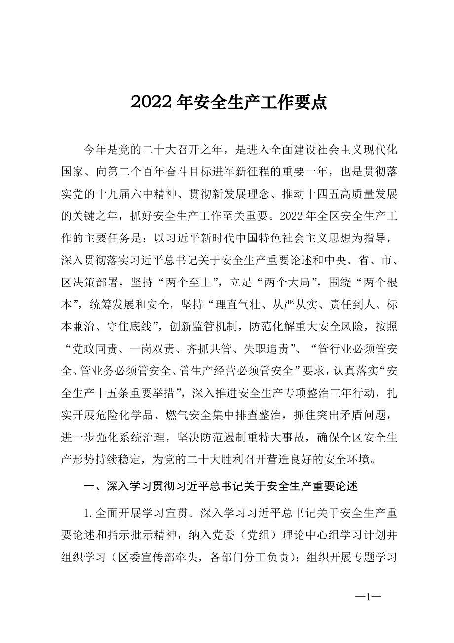 2022年安全生产工作思路与计划要点_第1页