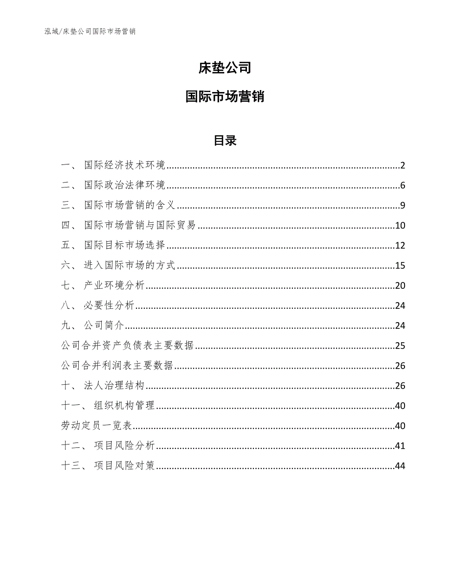 床垫公司国际市场营销_第1页