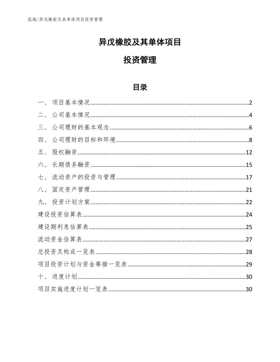 异戊橡胶及其单体项目投资管理_第1页