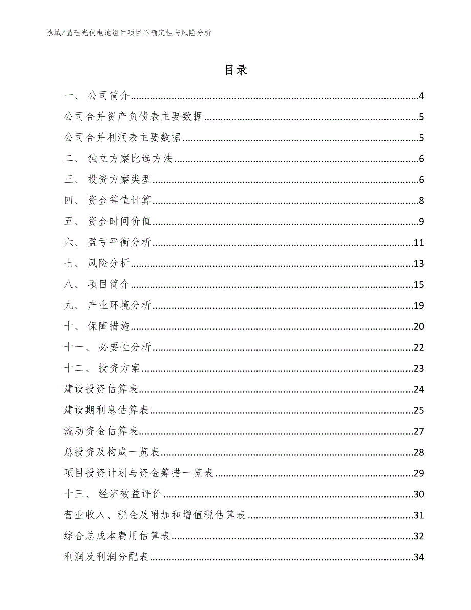 晶硅光伏电池组件项目不确定性与风险分析（范文）_第2页