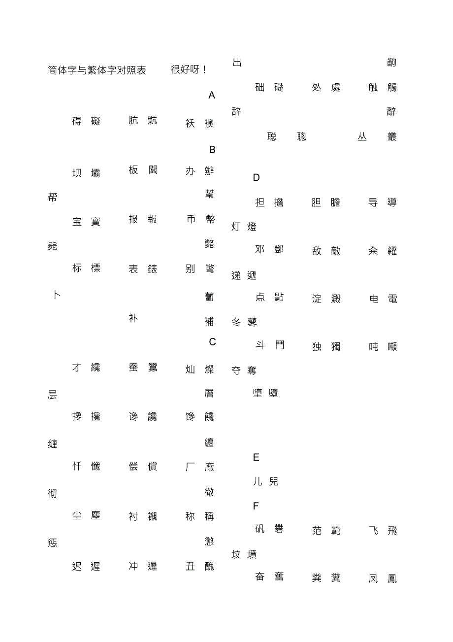 简体字与繁体字对照表大全.docx_第1页