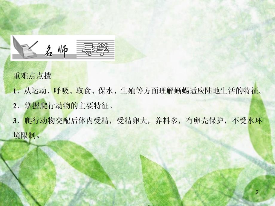 八年级生物上册 第5单元 第1章 第5节 两栖动物和爬行动物（第2课时 爬行动物）习题优质课件 （新版）新人教版_第2页