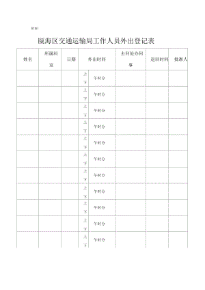 瓯海区交通运输局工作人员外出登记表【模板】