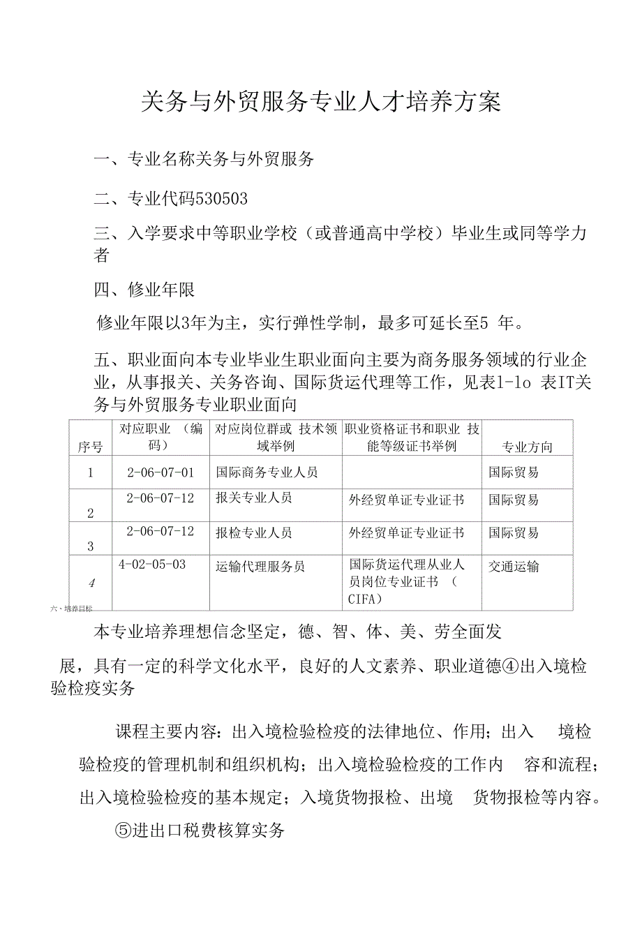 关务与外贸服务专业人才培养方案（高职）_第1页