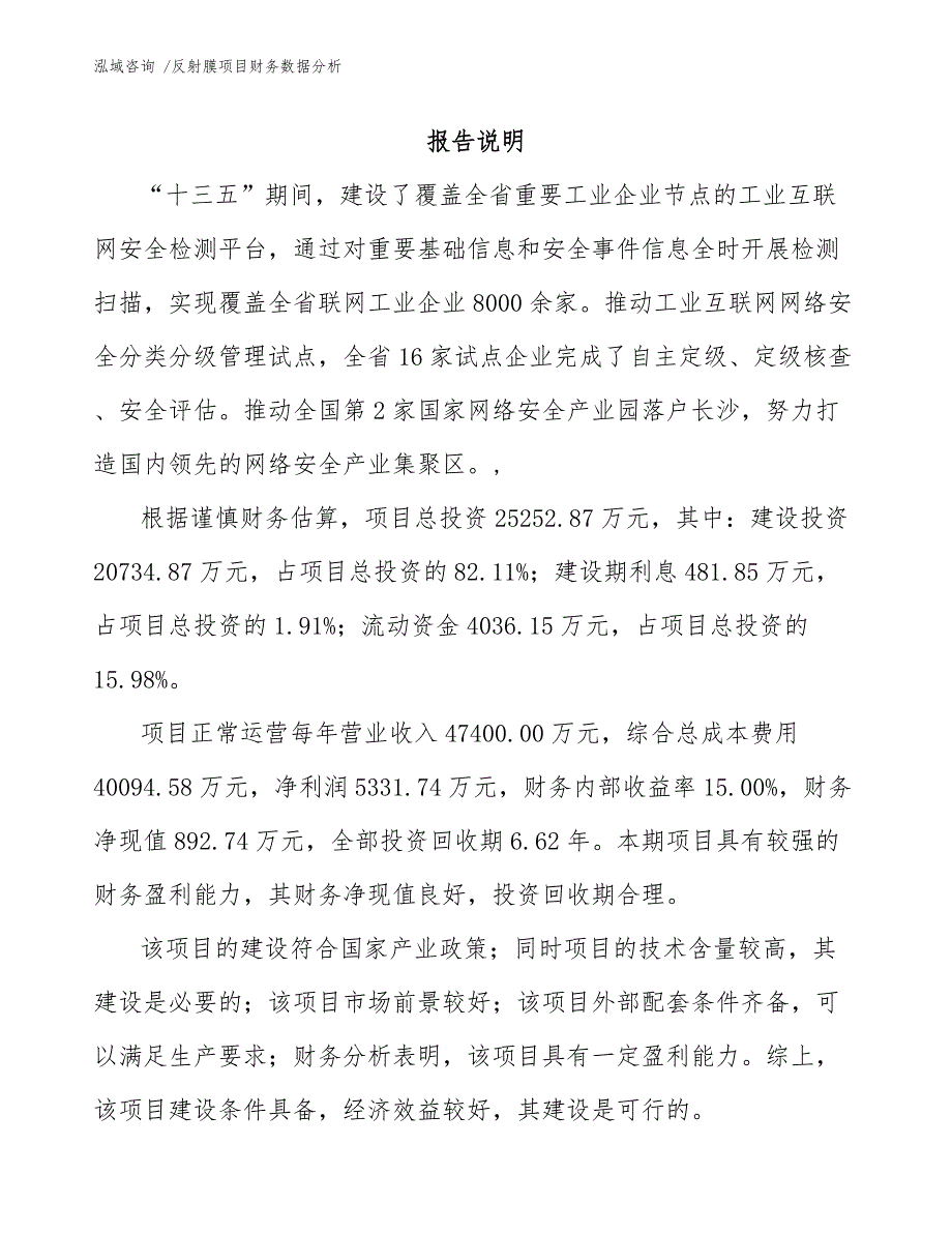 反射膜项目财务数据分析【范文模板】_第1页