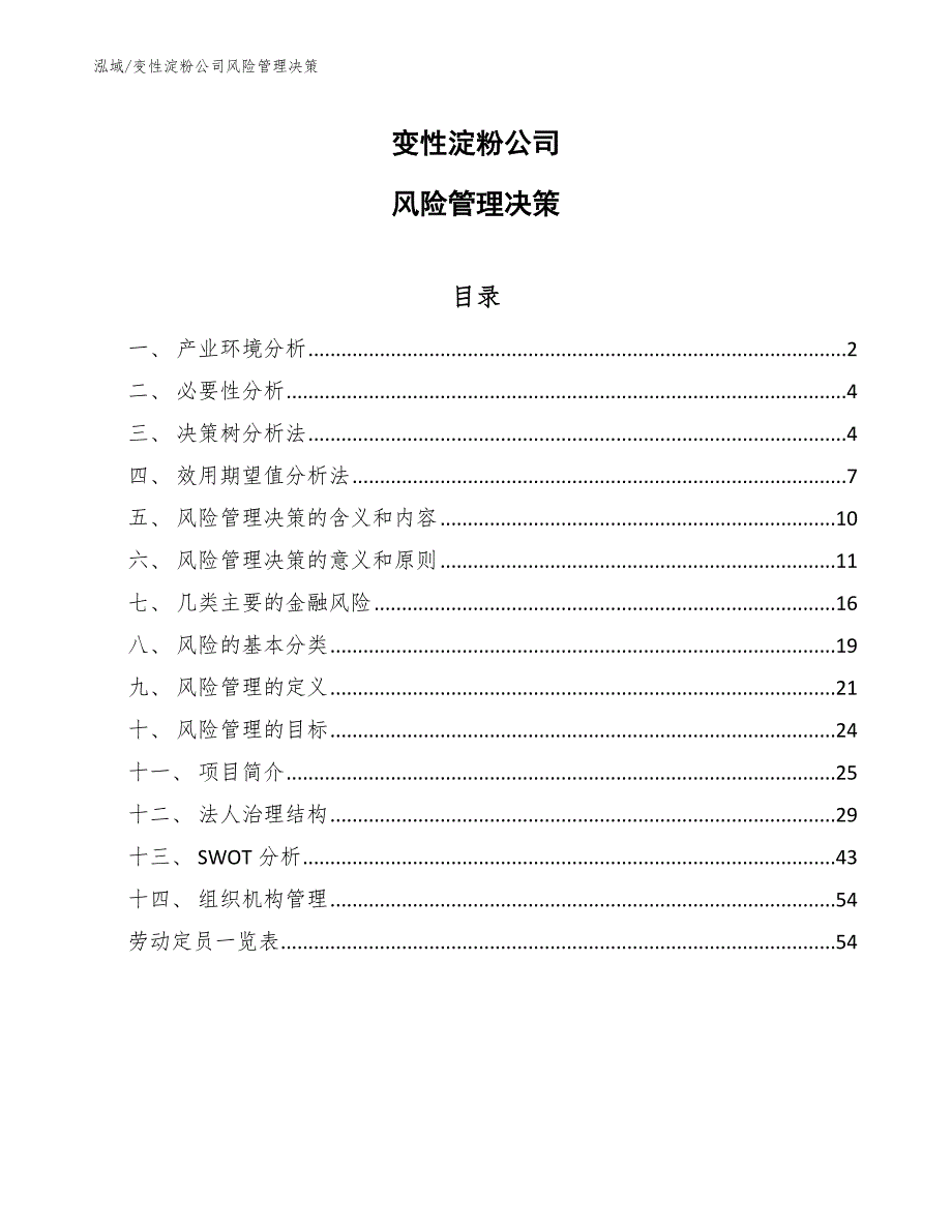 变性淀粉公司风险管理决策【范文】_第1页