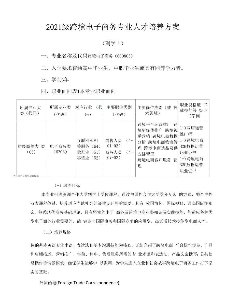 2021级跨境电子商务专业人才培养方案（高职）（副学士）_第1页