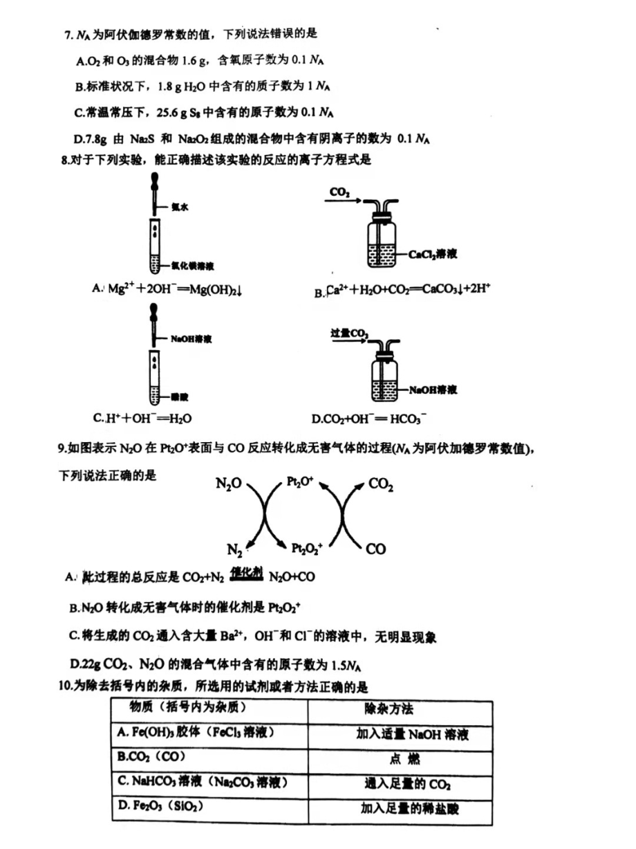 福建省厦门市第六中学2020_2021学年高一化学上学期期中试题PDF_第2页