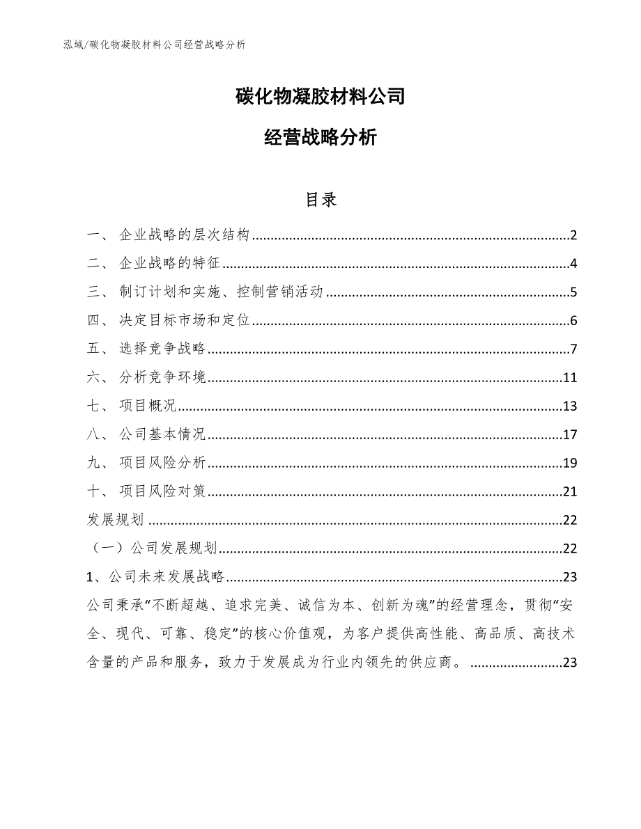 碳化物凝胶材料公司经营战略分析_范文_第1页