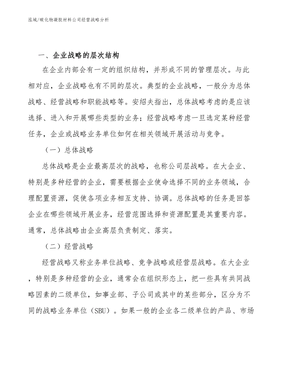 碳化物凝胶材料公司经营战略分析_范文_第2页