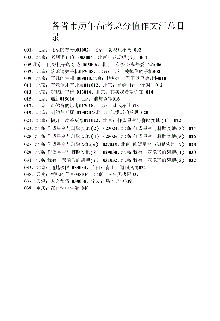 各省市历年高考满分作文（目录）_第1页