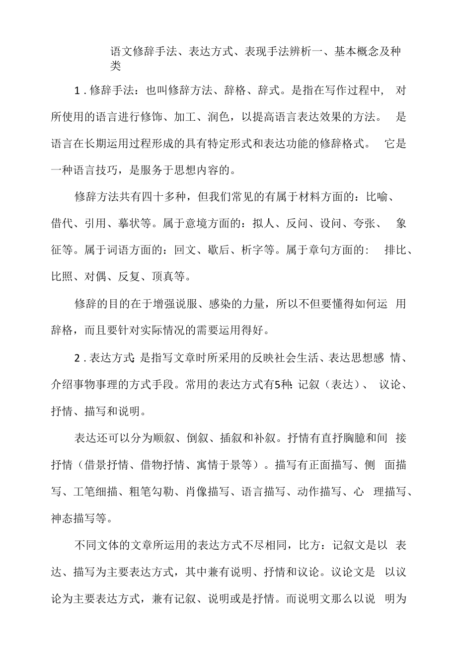 语文修辞手法、表达方式、表现手法辨析_第1页
