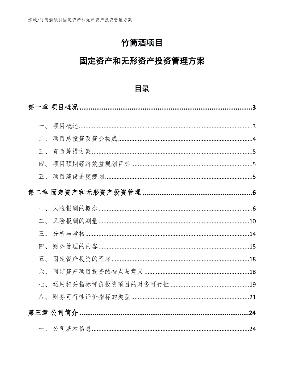 竹筒酒项目固定资产和无形资产投资管理方案_第1页