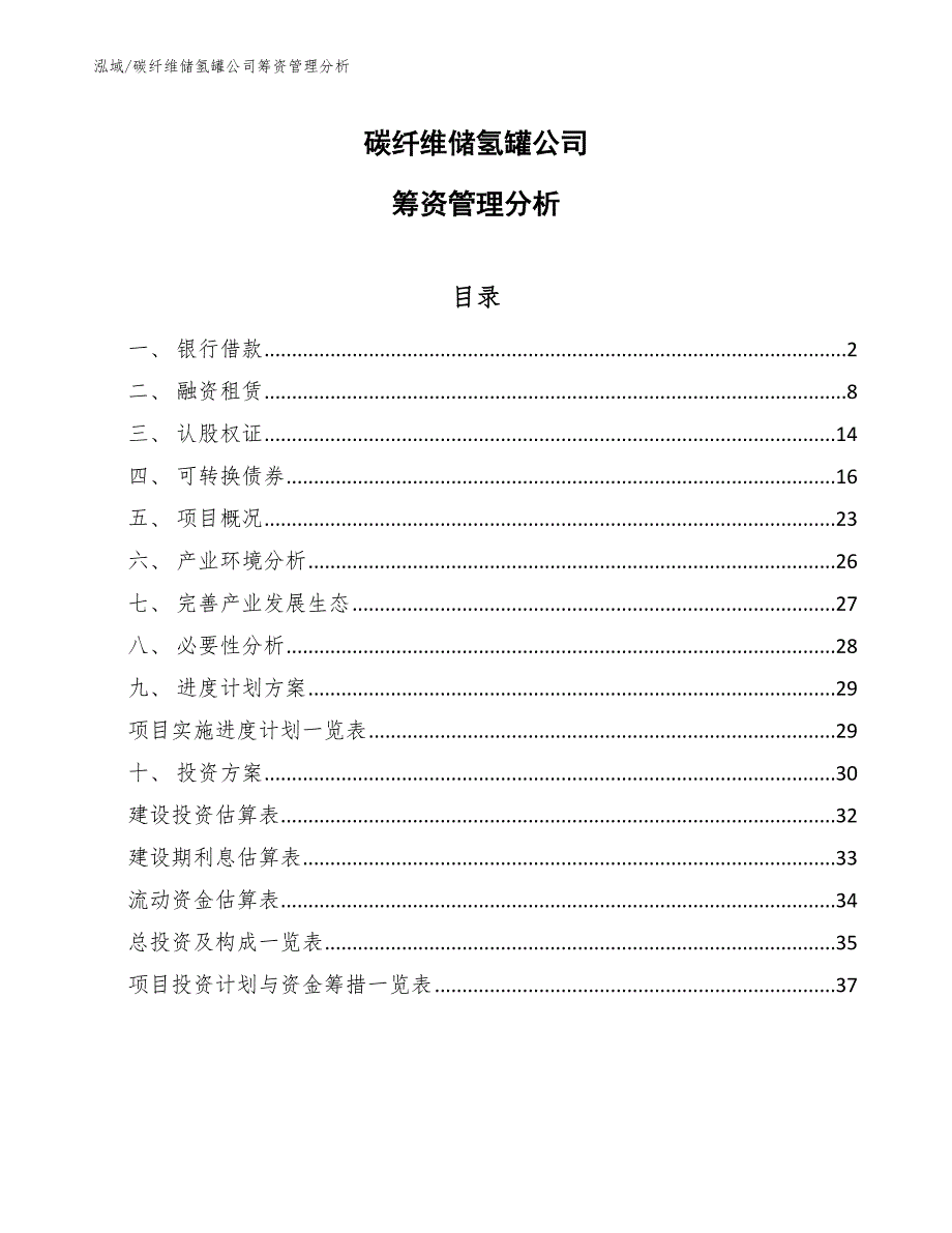 碳纤维储氢罐公司筹资管理分析【范文】_第1页