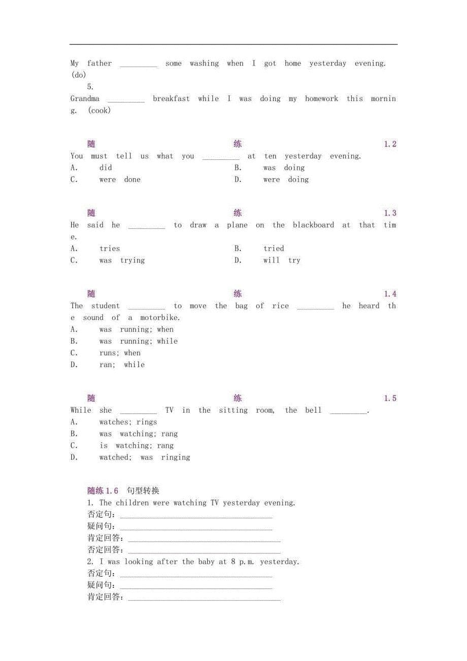 通用版中考英语专题讲练： 过去进行时_第5页