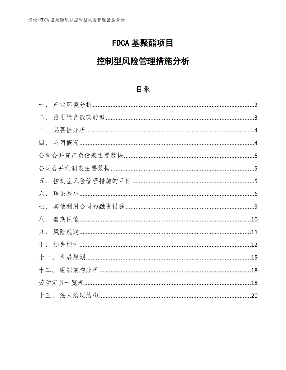 FDCA基聚酯项目控制型风险管理措施分析（参考）_第1页