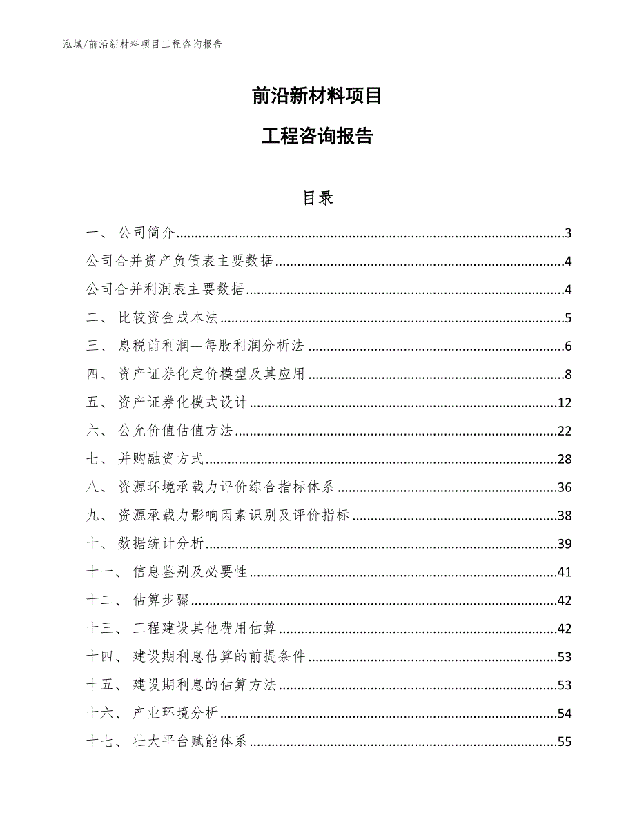 前沿新材料项目工程咨询报告【参考】_第1页