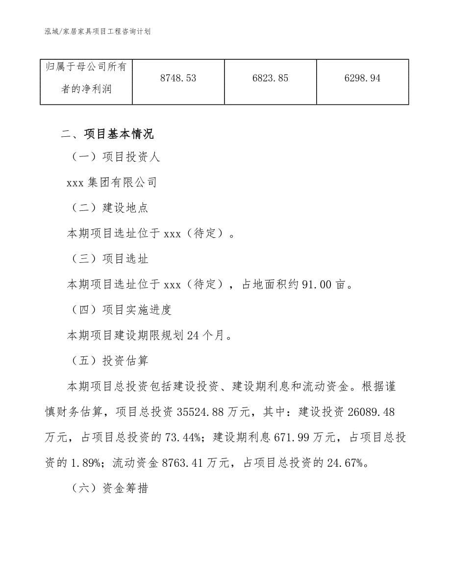 家居家具项目工程咨询计划_第5页