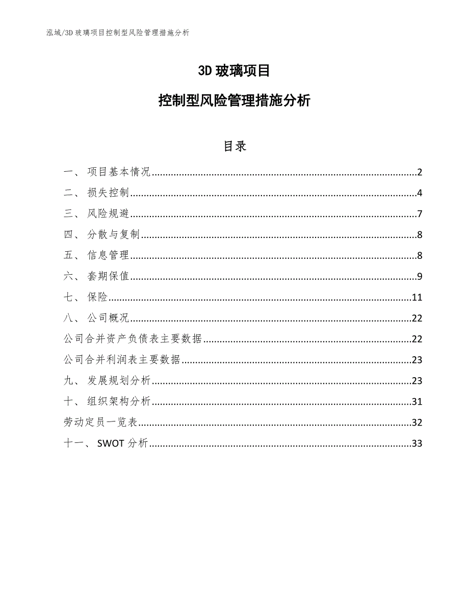 3D玻璃项目控制型风险管理措施分析_第1页