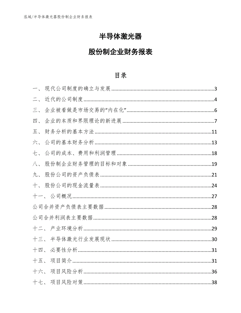 半导体激光器股份制企业财务报表_参考_第1页