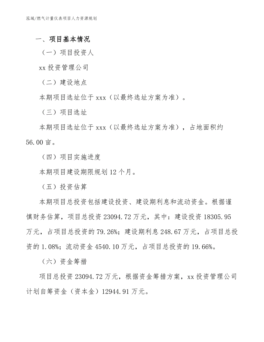 燃气计量仪表项目人力资源规划（范文）_第3页