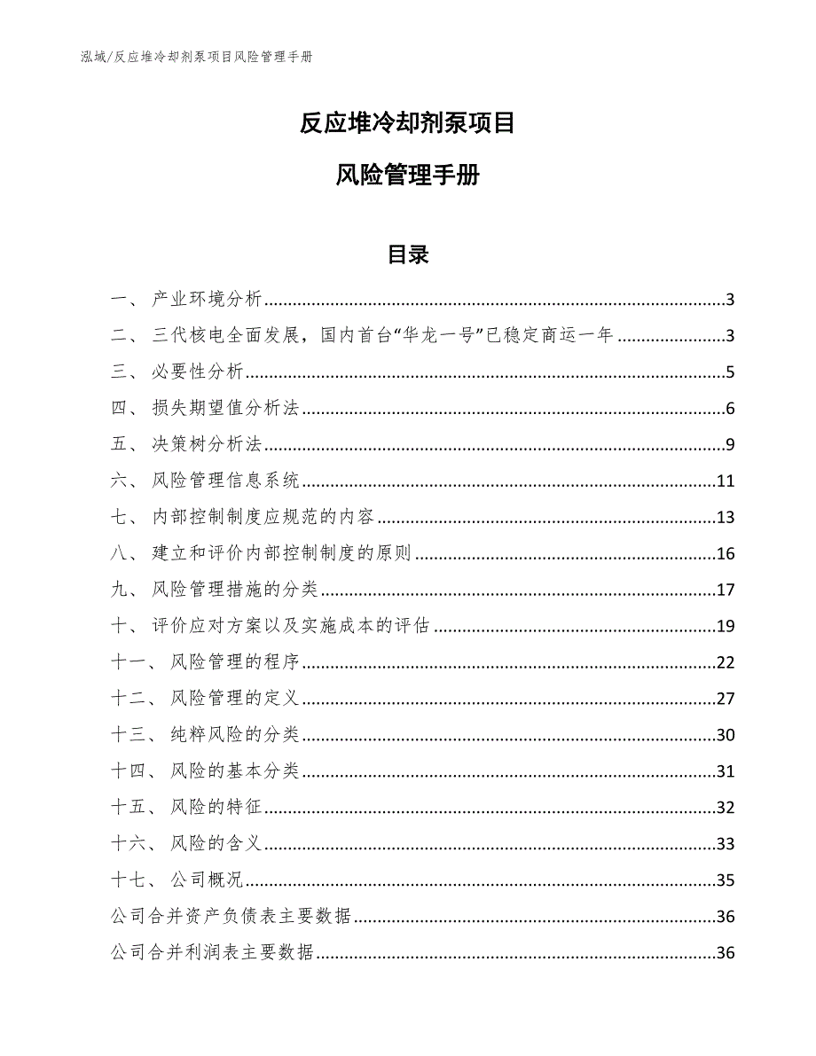 反应堆冷却剂泵项目风险管理手册（参考）_第1页