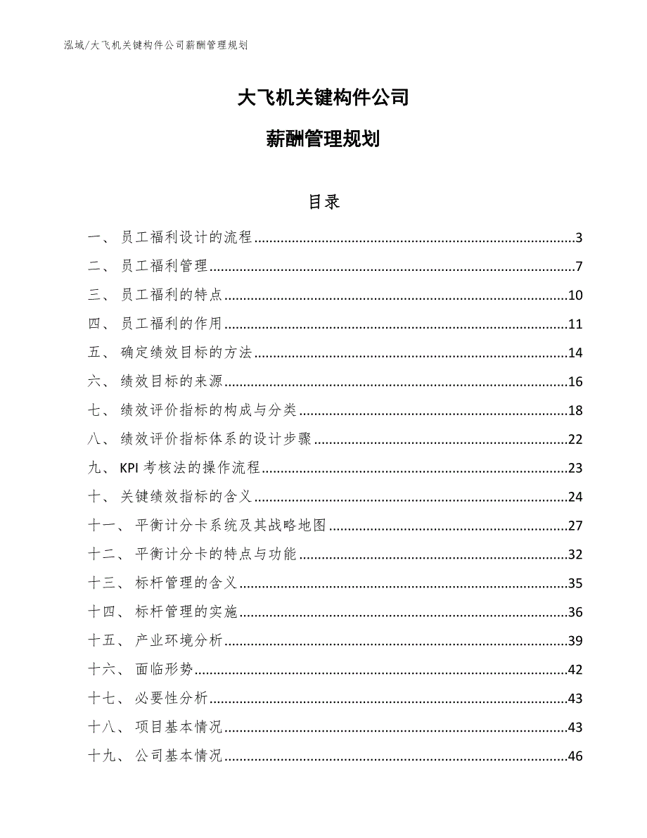 大飞机关键构件公司薪酬管理规划_第1页