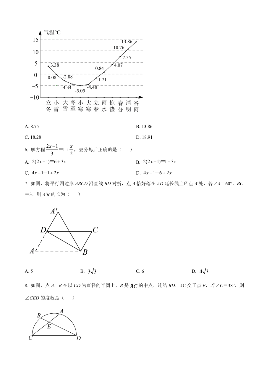 2022年浙江省温州市中考模拟数学试题（含答案）_第2页