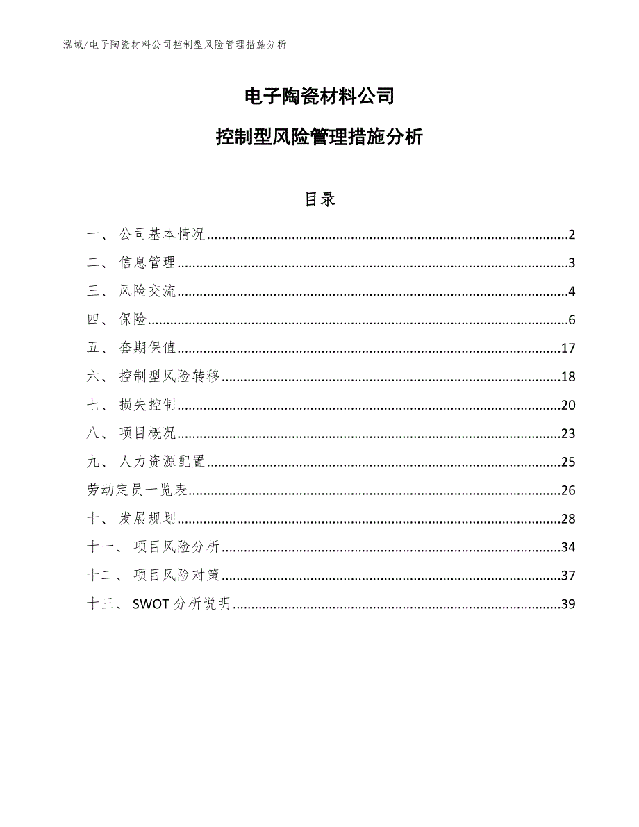 电子陶瓷材料公司控制型风险管理措施分析（参考）_第1页