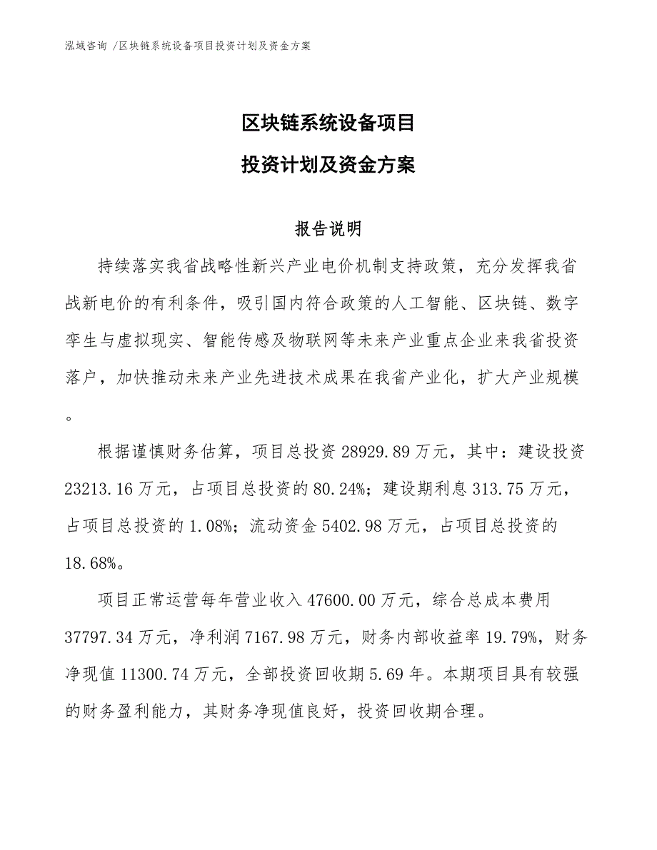 区块链系统设备项目投资计划及资金（模板范本）_第1页