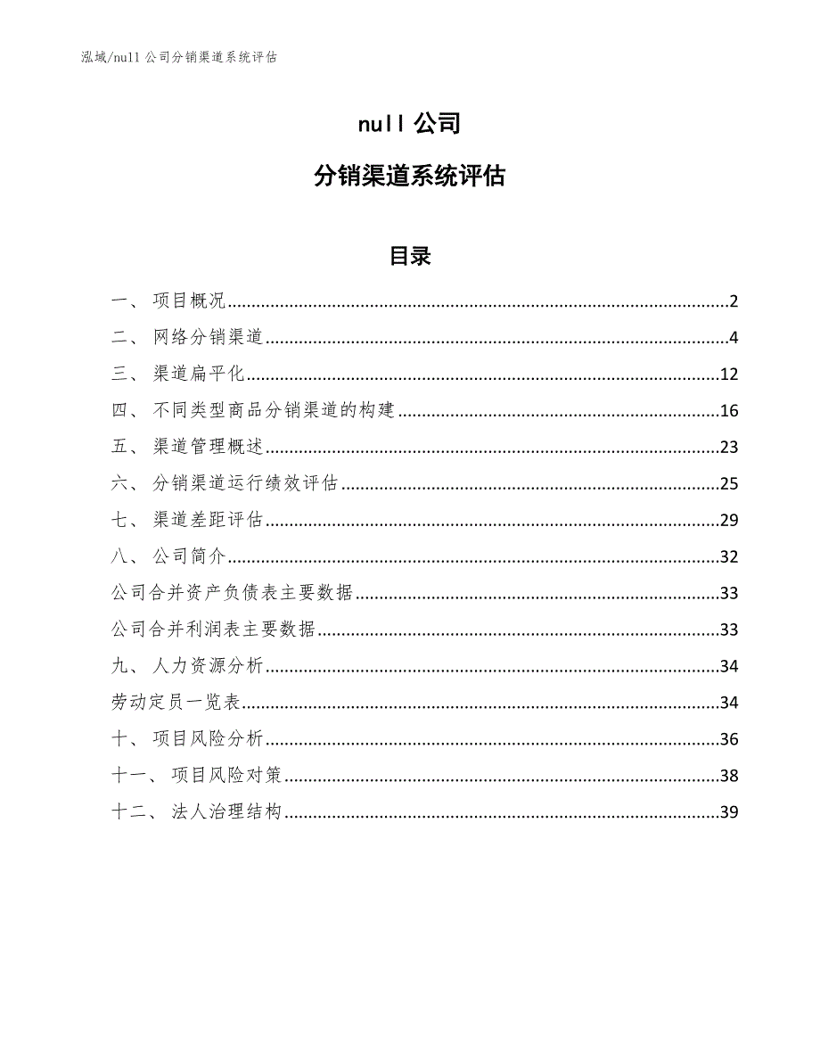 null公司分销渠道系统评估（范文）_第1页