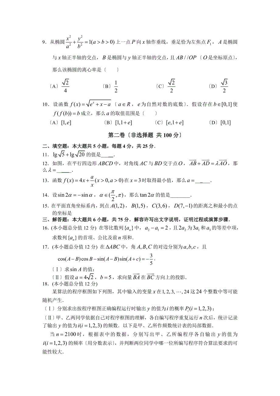 2022年普通高等学校招生全国统一考试数学文试题(四川卷)_第2页