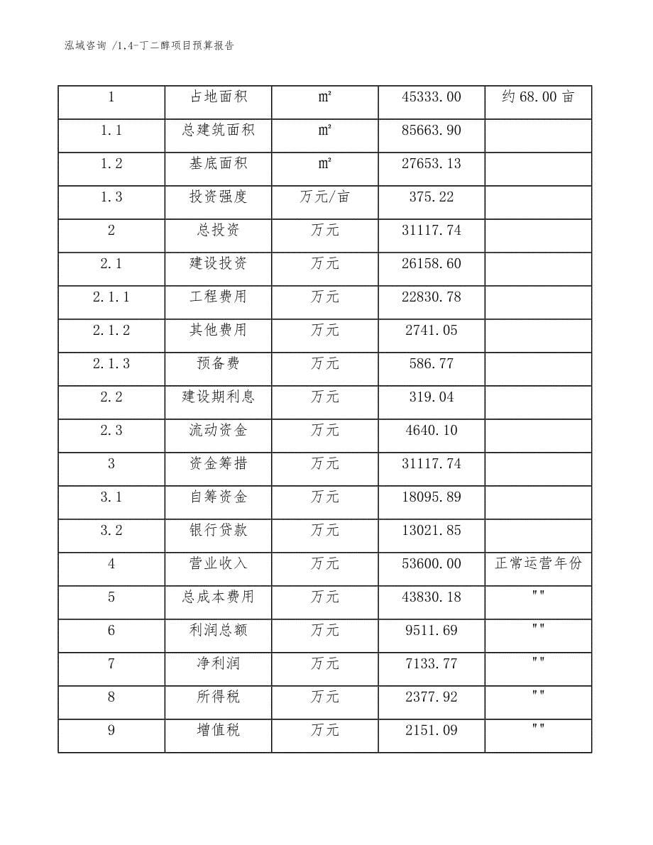 14-丁二醇项目预算报告参考范文_第5页