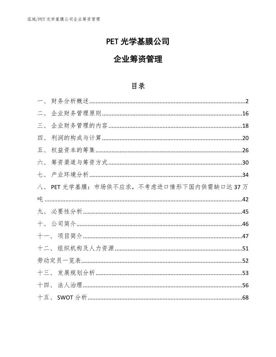 PET光学基膜公司企业筹资管理_范文_第1页