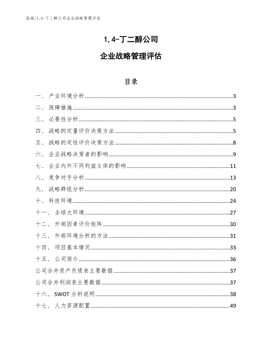 14-丁二醇公司企业战略管理评估_范文_第1页