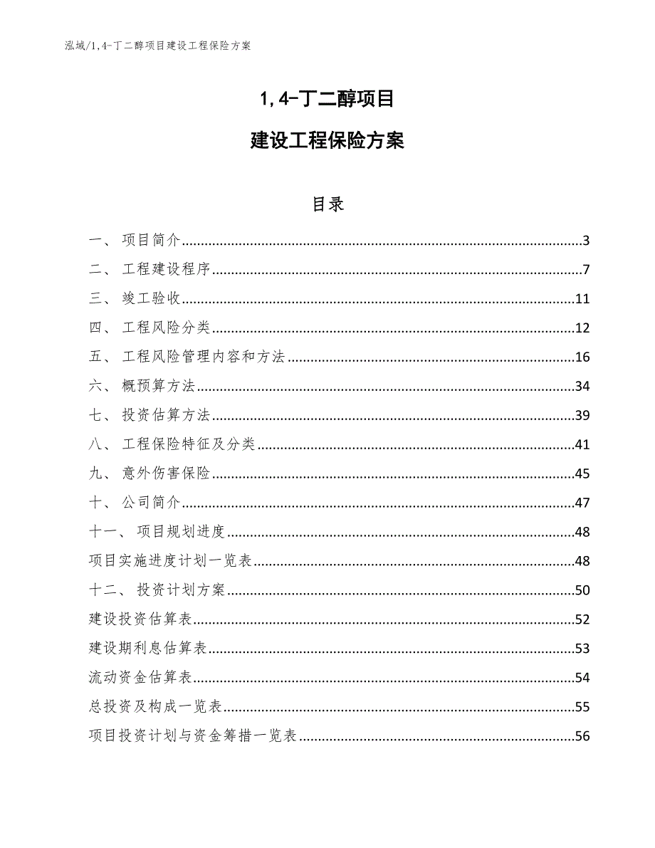 14-丁二醇项目建设工程保险方案（范文）_第1页