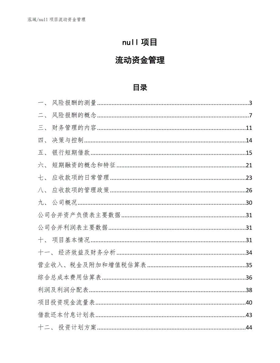 null项目流动资金管理【范文】_第1页