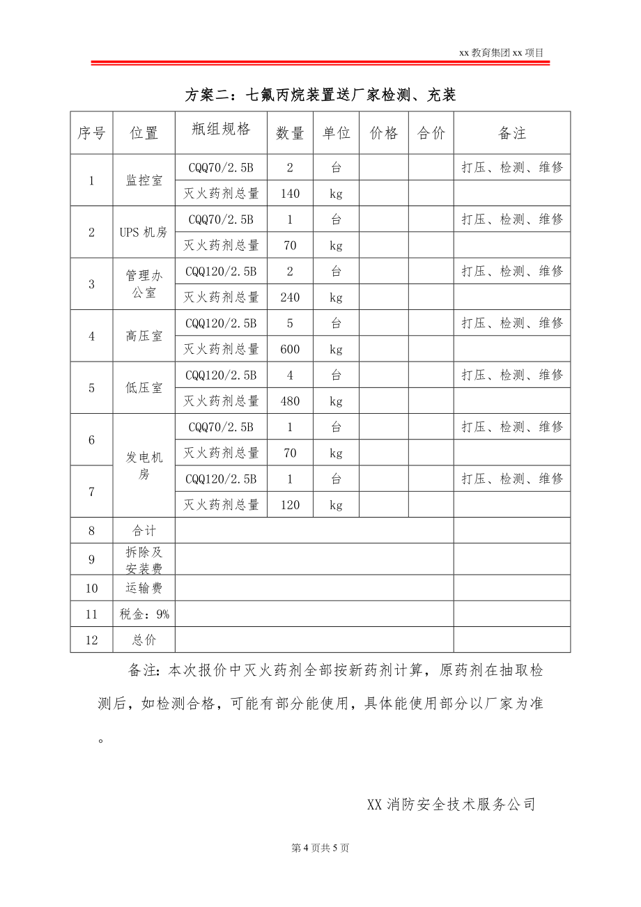 七氟丙烷气体灭火装置检测及更换的方案及报价_第4页