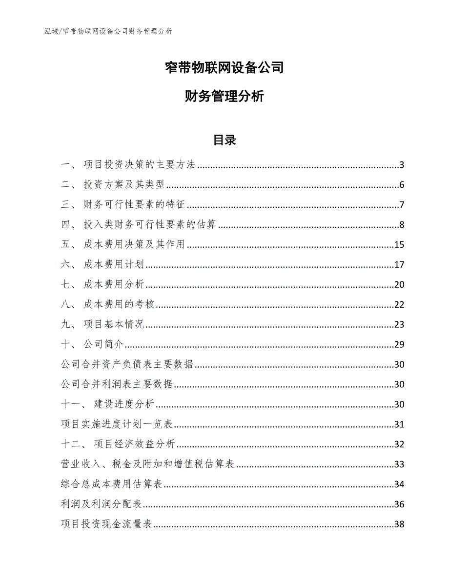 窄带物联网设备公司财务管理分析（范文）_第1页