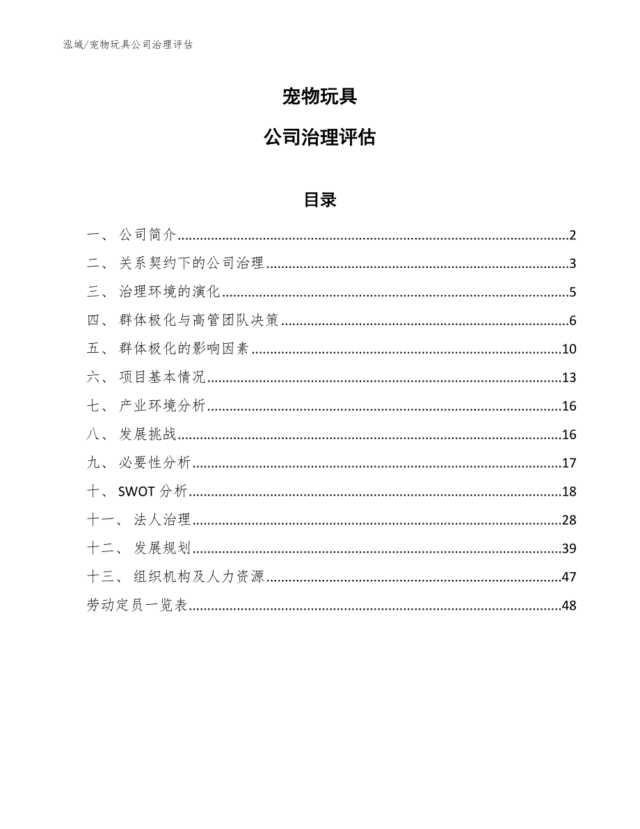 宠物玩具公司治理评估【范文】_第1页