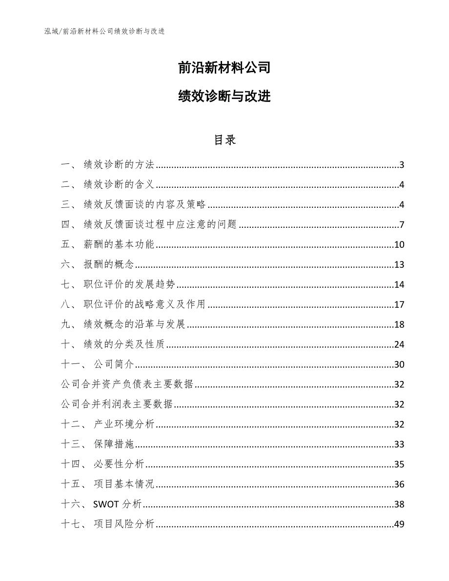 前沿新材料公司绩效诊断与改进（范文）_第1页