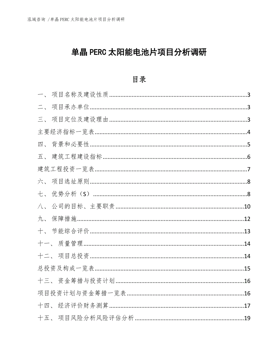 单晶PERC太阳能电池片项目分析调研（模板参考）_第1页