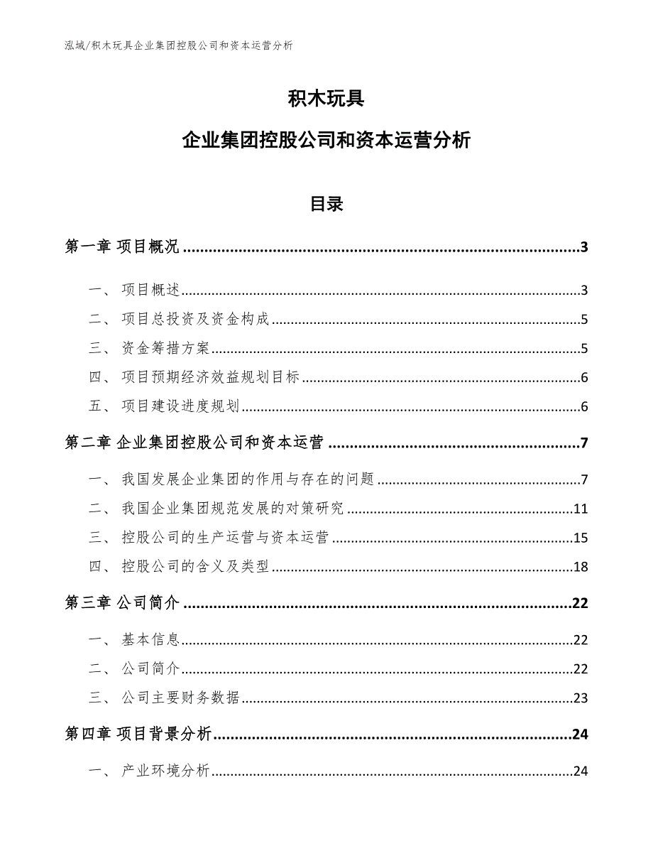 积木玩具企业集团控股公司和资本运营分析【范文】_第1页