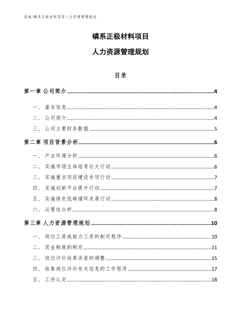 磷系正极材料项目人力资源管理规划（范文）_第1页