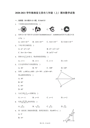 2020-2021学年海南省文昌市八年级（上）期末数学试卷（附详解）